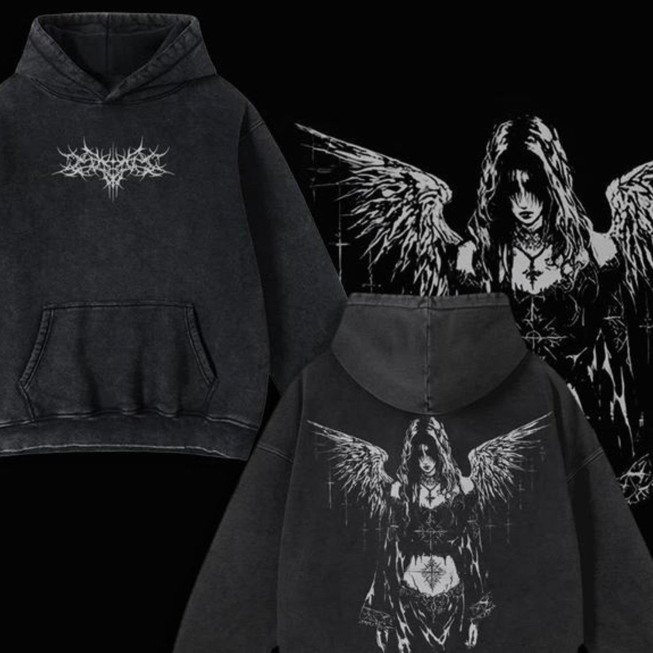 Gothic Angel Distressed Hoodie