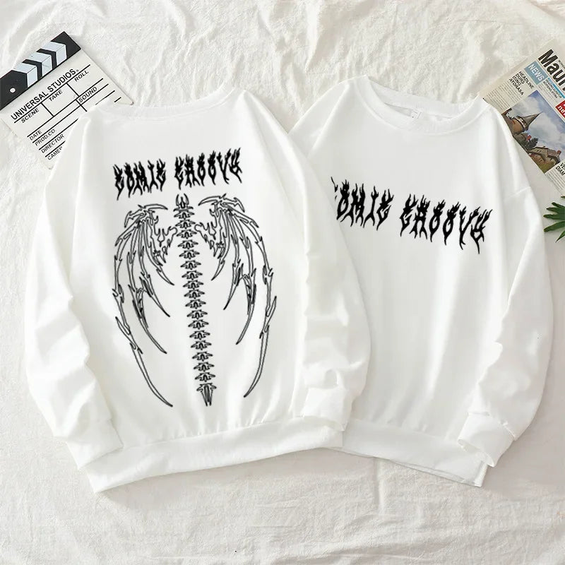 Casual Printing Sweatshirt Black White Street Tops Clothing