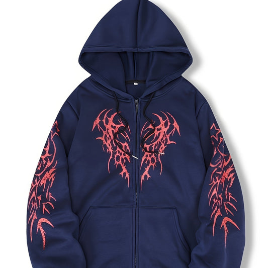 Hooded Fashion Print Casual Sports Zip-Up Jacket