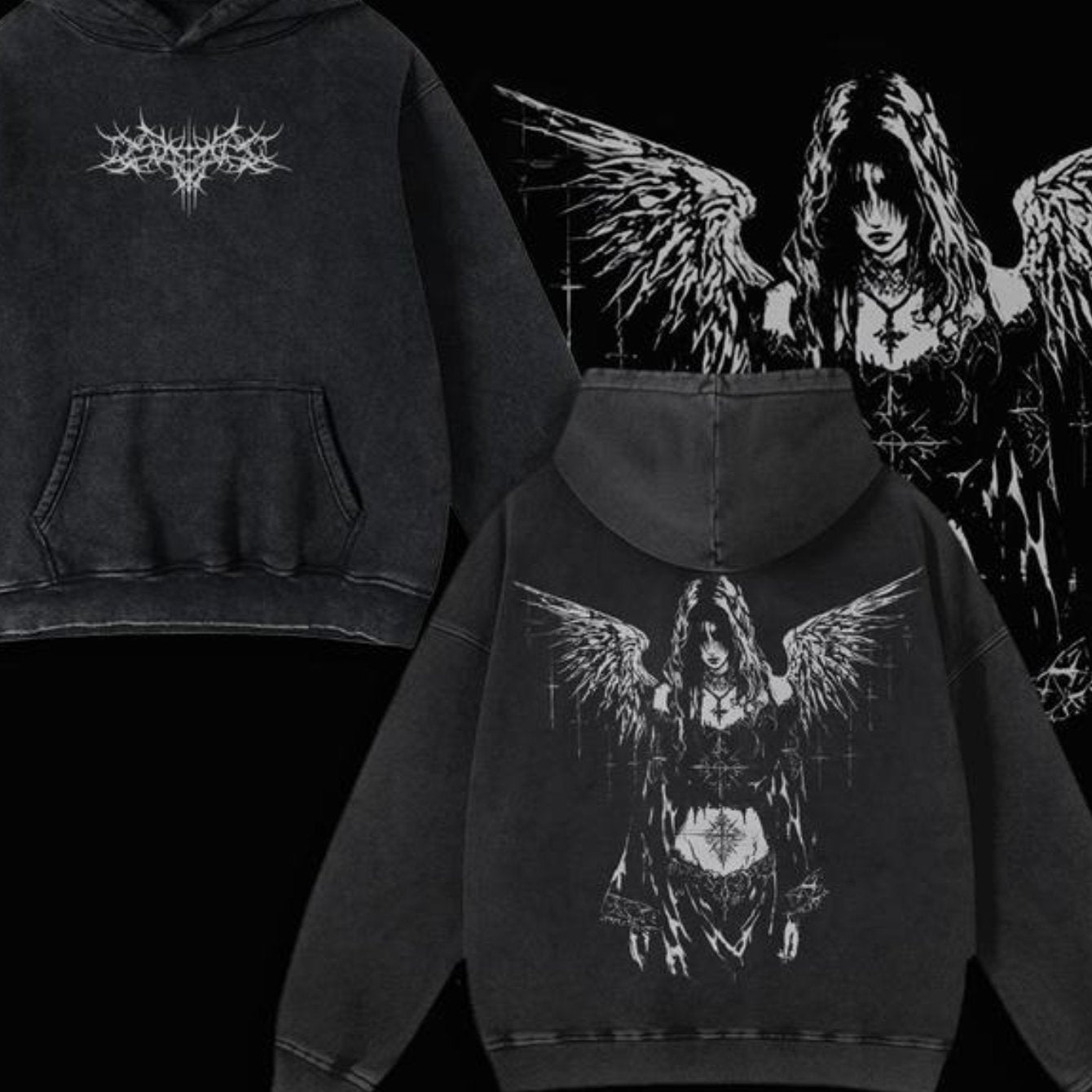 Gothic Angel Distressed Hoodie
