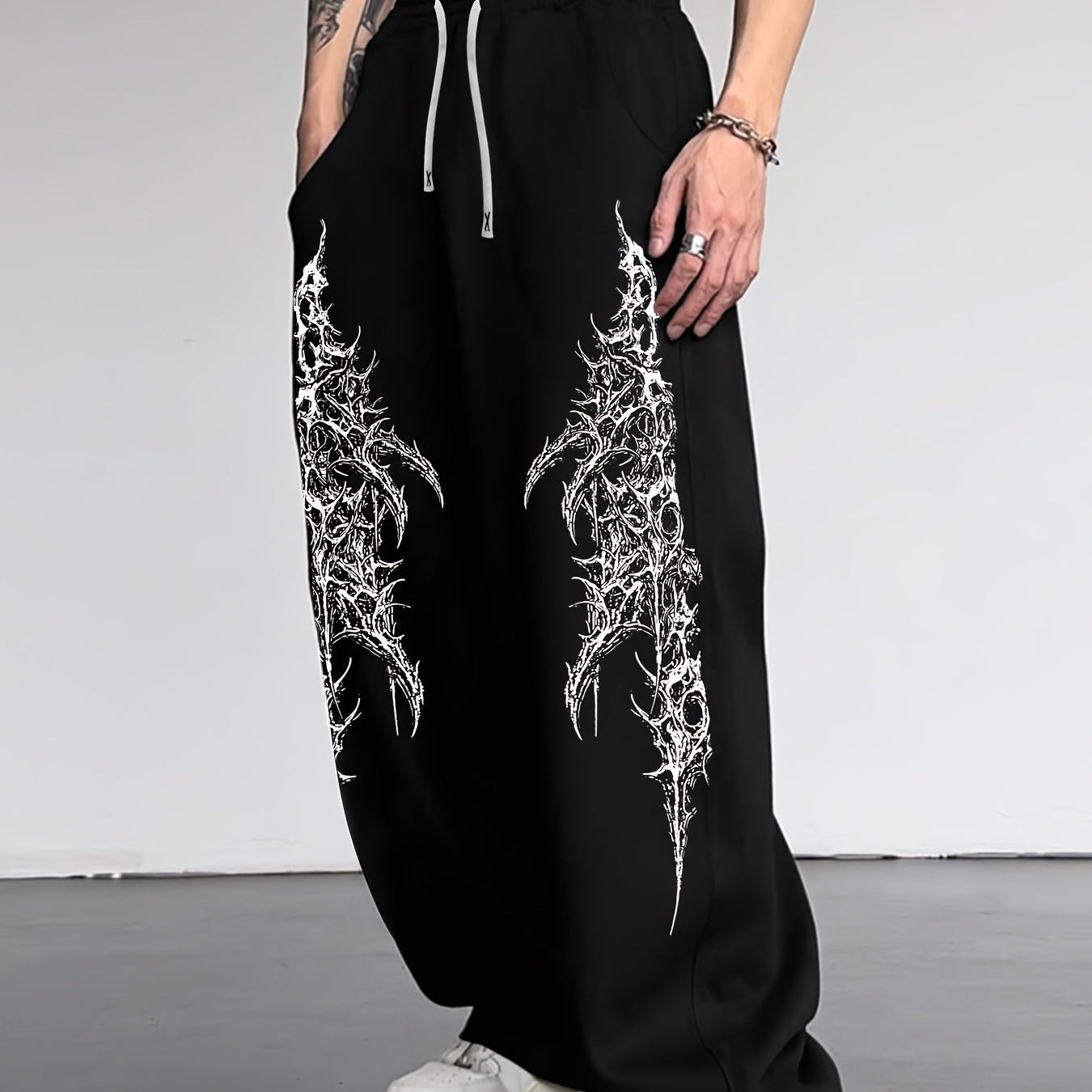 Men's Gothic Thorn & Vine Print Jogger Pants