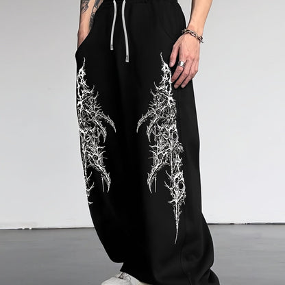 Men's Gothic Thorn & Vine Print Jogger Pants