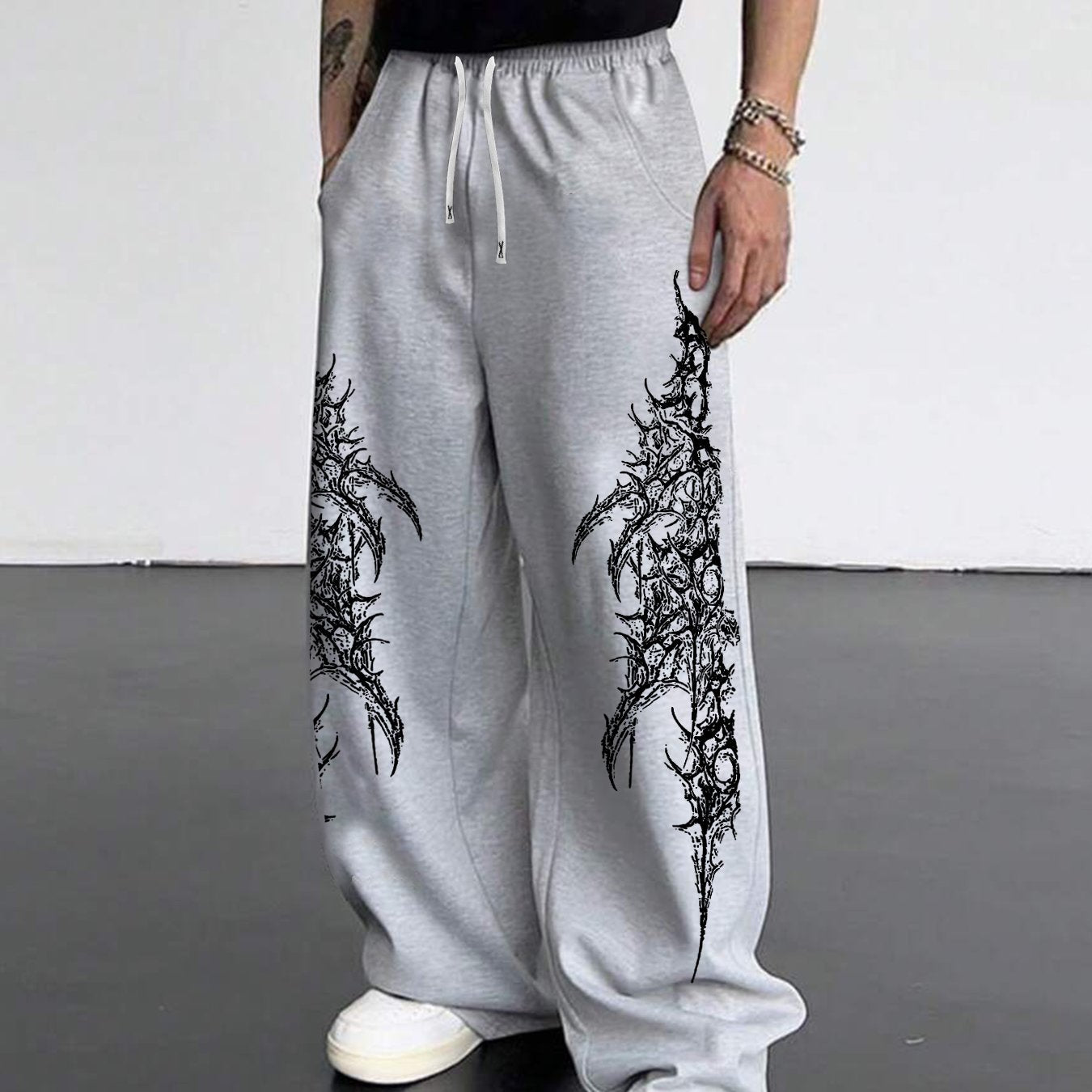 Men's Gothic Thorn & Vine Print Jogger Pants