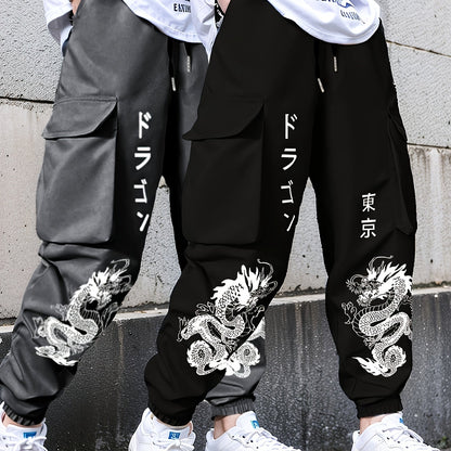 Set de 2 pantalones estampado de dragón chino.