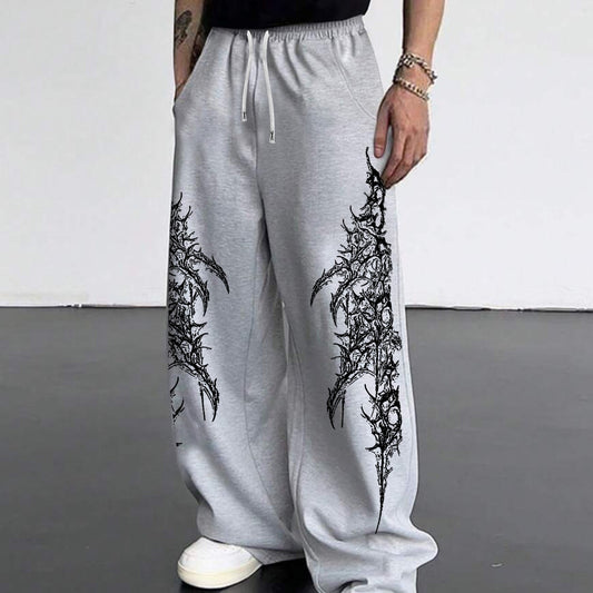Men's Gothic Thorn & Vine Print Jogger Pants