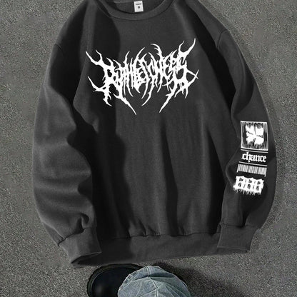 Men'S Gothic Punk Graphic Crewneck Sweatshirt
