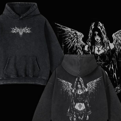 Gothic Angel Distressed Hoodie