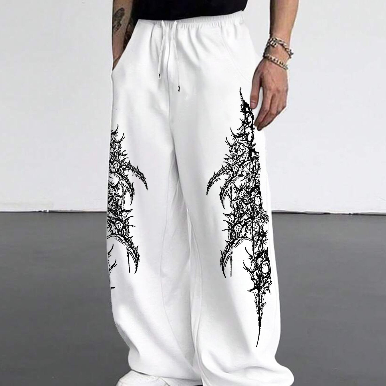 Men's Gothic Thorn & Vine Print Jogger Pants