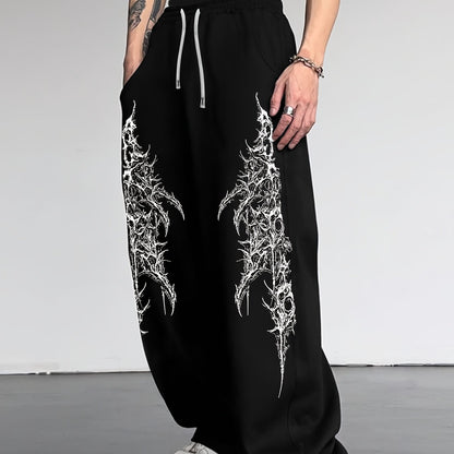 Men's Gothic Thorn & Vine Print Jogger Pants