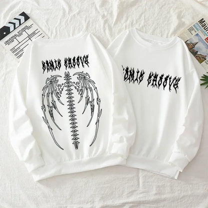 Casual Printing Sweatshirt  Black White Street Tops Clothing