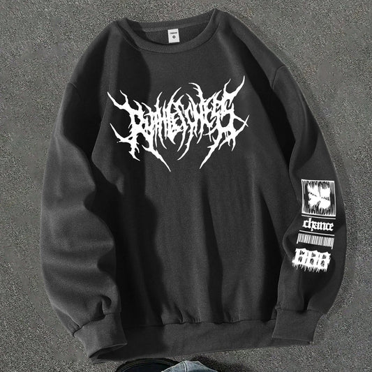 Men'S Gothic Punk Graphic Crewneck Sweatshirt