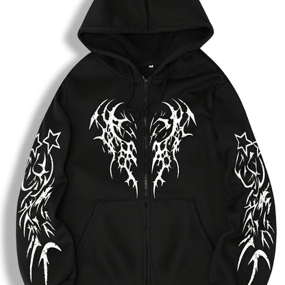Hooded Fashion Print Casual Sports Zip-Up Jacket
