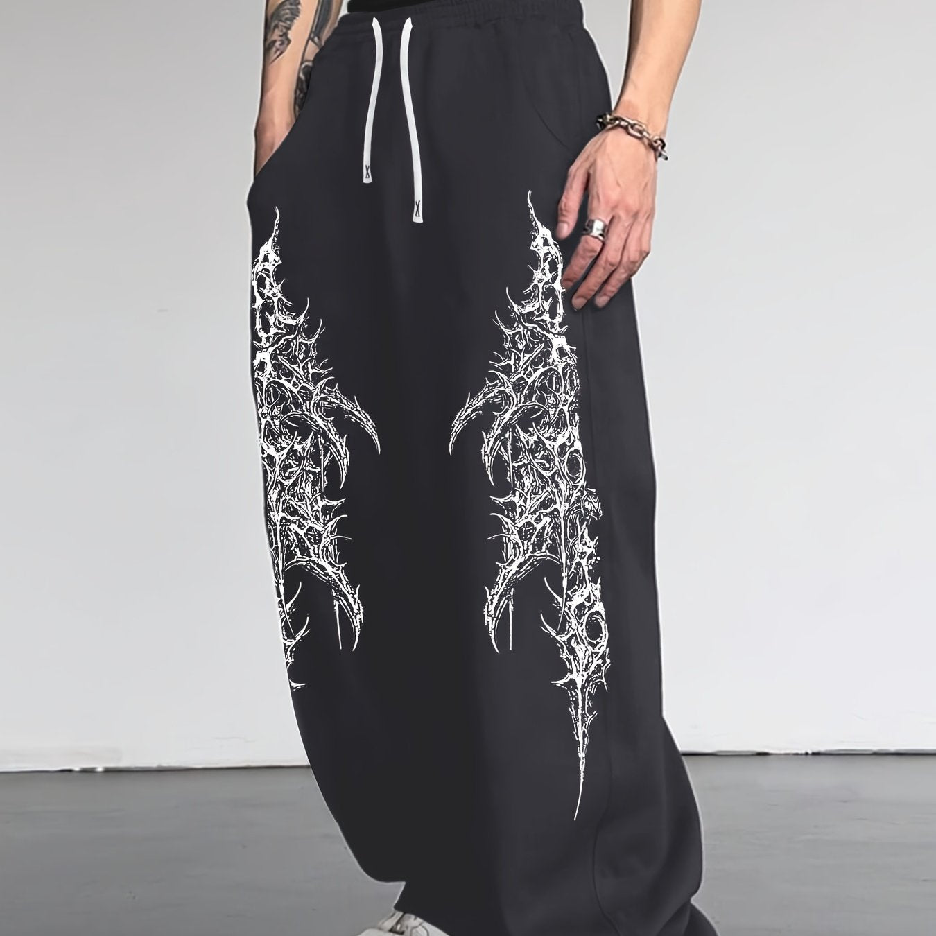 Men's Gothic Thorn & Vine Print Jogger Pants