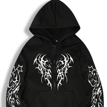 Hooded Fashion Print Casual Sports Zip-Up Jacket
