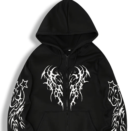 Hooded Fashion Print Casual Sports Zip-Up Jacket