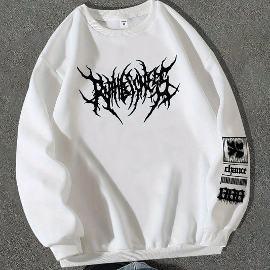 Men'S Gothic Punk Graphic Crewneck Sweatshirt